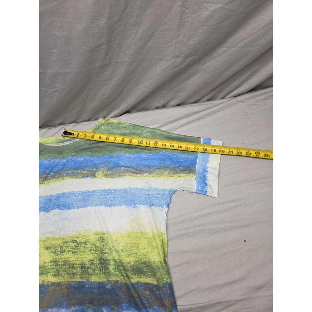 Mens Big & Tall 3XL Blue Green White Striped Crew Neck Short Sleeve T-Shirt